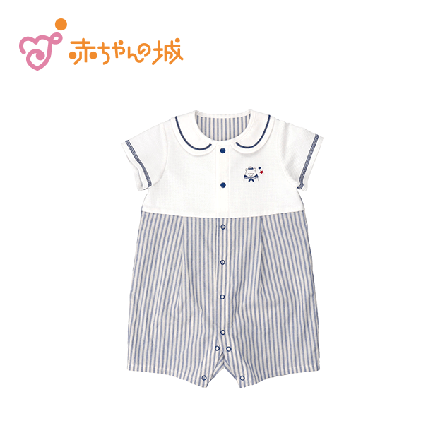 赤ちゃんの城の半袖コンビ　マリンストライプ